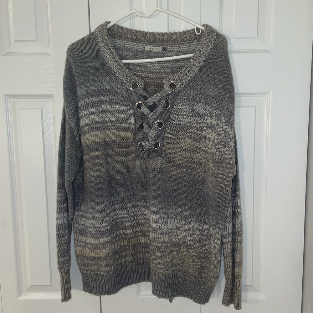 Grey oversized lace up sweater